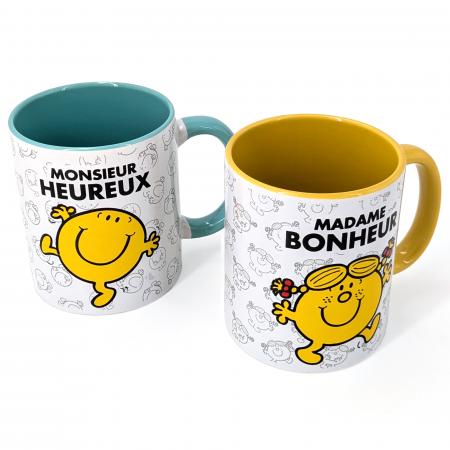 Lot de 2 mugs Madame MONSIEUR MADAME modèle Bonheur et Heureux