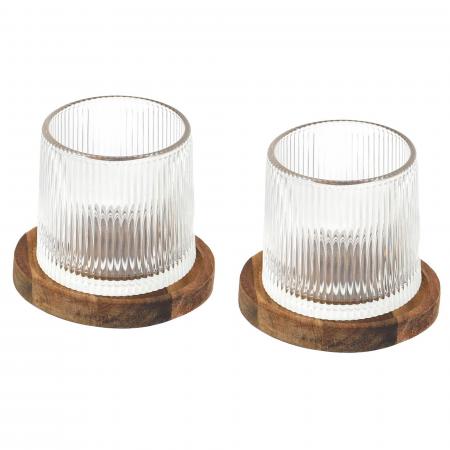 Lot de 2 verres à whisky collection CASK et leur support en acacia