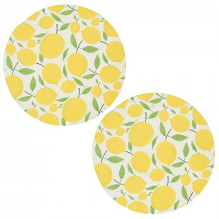 Lot de 2 sets de table en polyester 38x38 cm collection LIMONE motifs citrons jaune