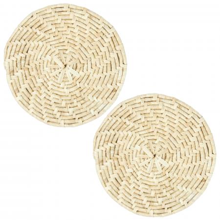 Lot de 2 sets de table rond tresse maïs 34x34 cm collection KO LIPE beige naturel