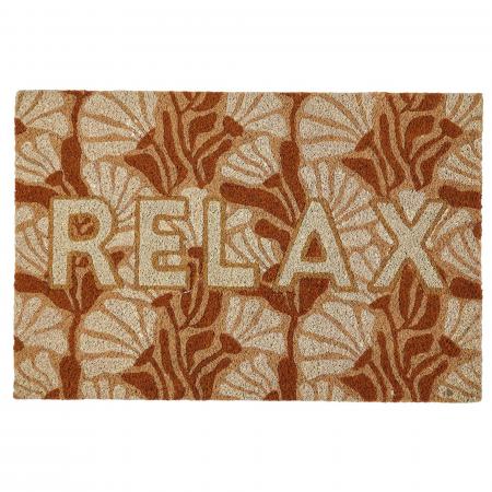 Paillasson en fibre de coco 40x60 cm collection JOYE modèle "Relax" motif floral marron