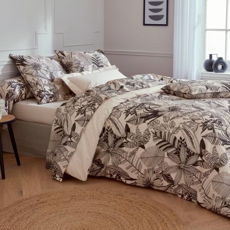 Parure de lit 200x200 cm percale de coton ALBA beige/noir 3 pièces