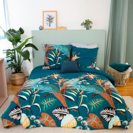 Parure de lit en coton turquoise 200x220 dans les feuilles parure de 4  PIÈCES - Linge de lit - Autre