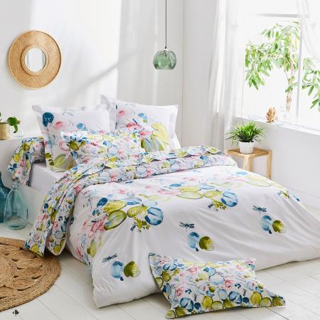 Parure de lit 240x220 cm percale 100% coton NENUPHAR aqua