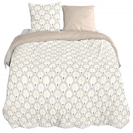 Parure de lit 240x220 cm en coton collection WAG motif géométrique blanc et bleu 3 pièces