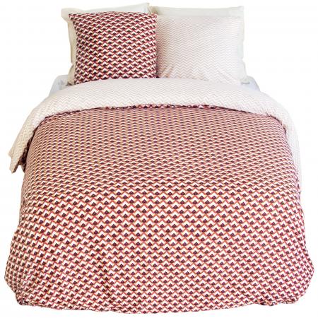 Parure de lit 240x220 cm en microfibre TIAGOH rouge motif géométrique 3 pièces