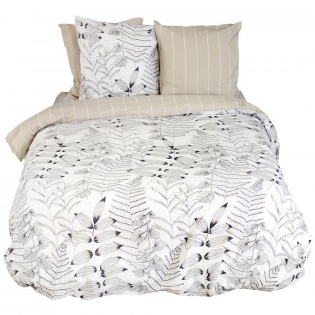 Parure de lit 240x220 cm pur coton ALIX motif végétation blanc et noir 3 pièces