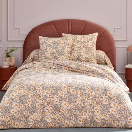 Parure de lit 3 pièces : housse 240x220 cm taie 65x65 cm 100% flanelle de coton LILY gris orange