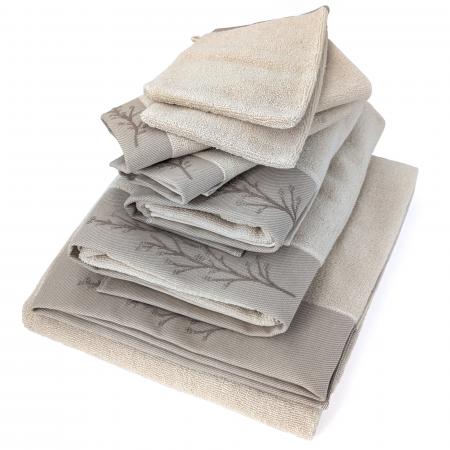 Parure de bain absorbante 100% coton FEUILLE beige - 7 pièces