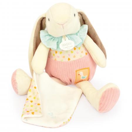 Peluche lapin Ciboulette avec son doudou 28 cm polyester collection DANS MON JARDIN rose