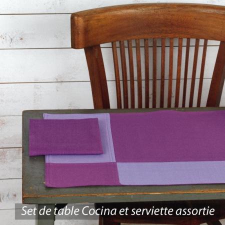 Set de table Cocina 45x33 cm avec serviette assortie - Damier mauve et violine