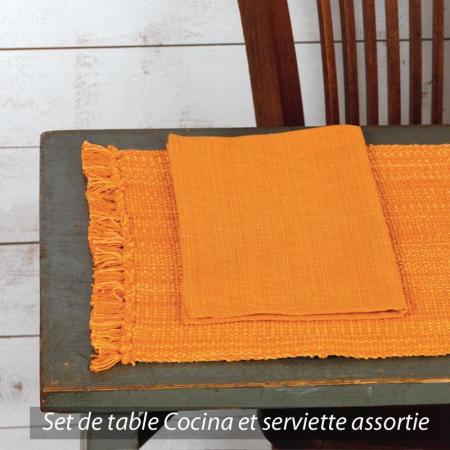 Set de table Cocina 45x33 cm avec serviette assortie - Franges orange