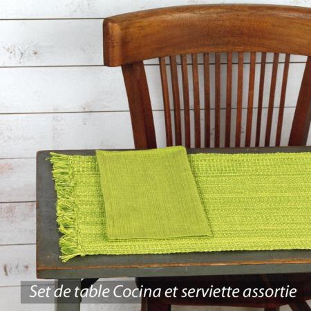 Set de table Cocina 45x33 cm avec serviette assortie - Franges vert pomme