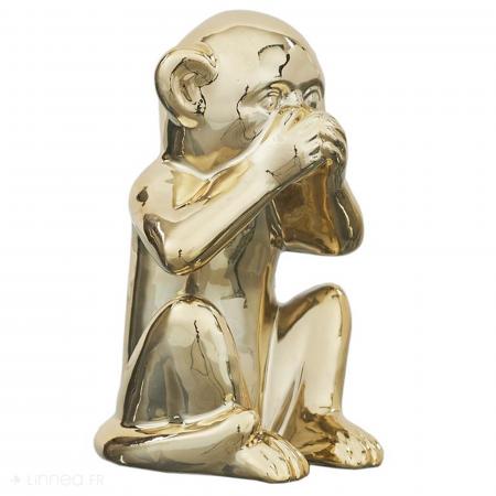 Statue singe modèle "ne dit aucun mal" en céramique collection MONKEY jaune doré