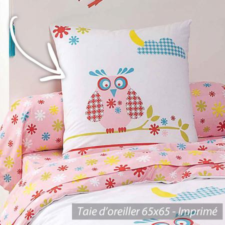 Taie d'oreiller 65x65 cm 100% coton HIBOU