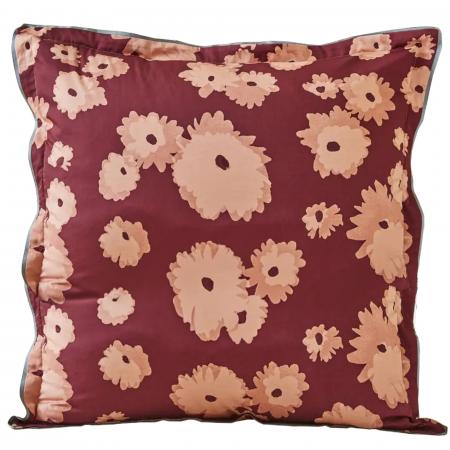 Taie d'oreiller 65x65 cm satin de coton COUP DE FOUDRE prune/caramel