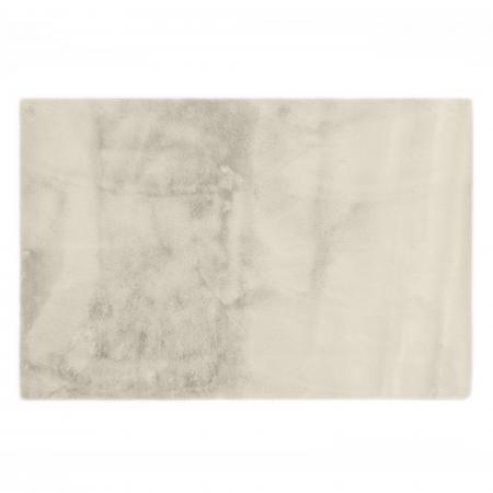 Tapis rectangulaire 60x90 cm WOODLAND en fausse fourrure doublée suédine beige Craie