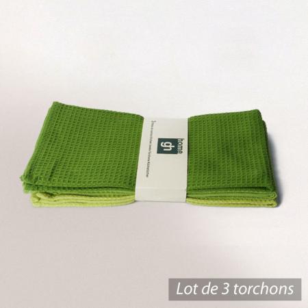 Lot de 3 torchons nid d'abeille Cocina - vert - 50x70 cm