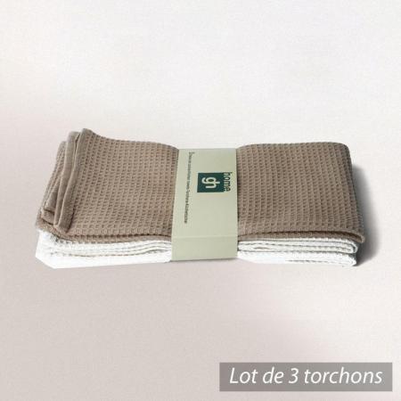 Lot de 3 torchons nid d'abeille Cocina - blanc écru - 50x70 cm