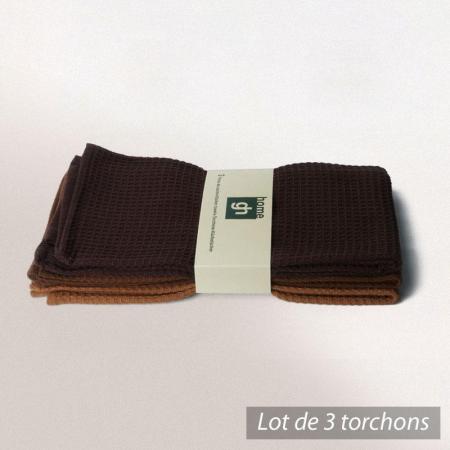 Lot de 3 torchons nid d'abeille Cocina - marron - 50x70 cm