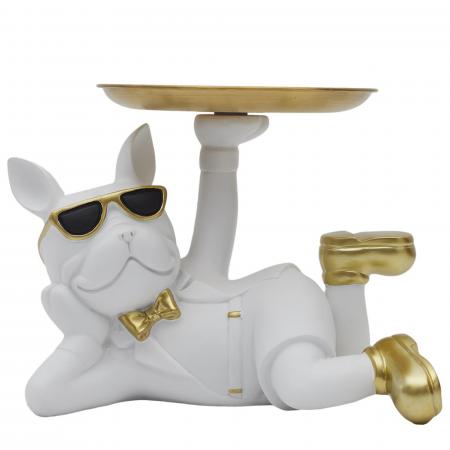 Vide poche en plastique personnage bouledogue collection BULLDOG blanc et doré