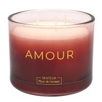 Bougie parfumée 3 mèches en coton AMOUR ET PASSION à la cire de parafine senteur fleur de cerisier rouge