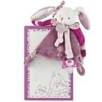 Doudou attache-sucette lapin 17 cm collection LAPIN CERISE rose