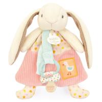 Doudou attache-sucette lapin Ciboulette 19 cm polyester collection DANS MON JARDIN rose