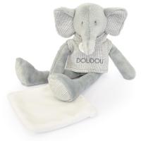 Doudou éléphant polyester 25 cm collection SWEETY DOUDOU gris/blanc