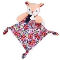 Doudou hochet 22 cm polyester collection BOH'AIME faon rose multicolore