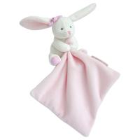 Doudou lapin 10 cm polyester collection J'AIME MON DOUDOU rose et blanc