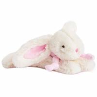 Doudou lapin 20 cm polyester collection LAPIN BONBON blanc/rose