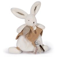 Doudou plat lapin polyester 25 cm collection HAPPY WILD blanc/beige