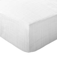 Drap housse 140x190 bonnet 35 double gaze de coton CASSIS Blanc