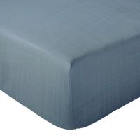 Drap housse 140x190 cm double gaze de coton CASSIS Bleu glacier