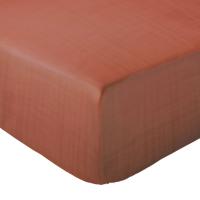 Drap housse 140x190 cm gaze de coton CASSIS Rouge terracotta