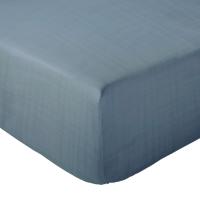 Drap housse 160x200 cm double gaze de coton CASSIS Bleu glacier