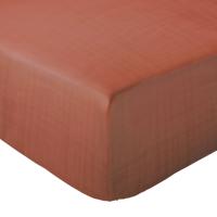 Drap housse 160x200 cm gaze de coton CASSIS Rouge terracotta