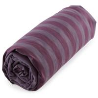 Drap housse 180x200 cm percale de coton AUDACIEUSE motif à rayure violet Raisin bonnet 30 cm