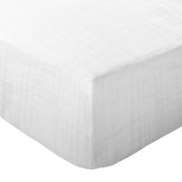 Drap housse 180x200 bonnet 35 double gaze de coton CASSIS Blanc