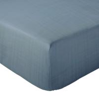 Drap housse 180x200 cm double gaze de coton CASSIS Bleu glacier