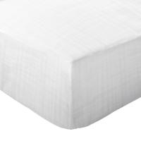 Drap housse 80x200 bonnet 35 double gaze de coton CASSIS Blanc