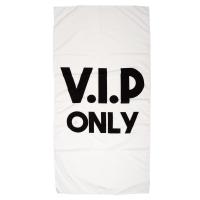 Drap de plage 70x140 cm en polyester collection KANEOHE modèle "V.I.P Only"  blanc et noir