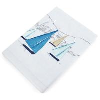 Drap plat 240x310 cm percale de coton brodée ESCALE AZUR Blanc