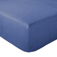 Drap housse 140x200x30 cm mousseline de coton MILOS bleu indigo