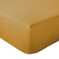 Drap housse 140x200x30 cm mousseline de coton MILOS jaune curry