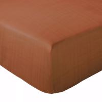 Drap housse 140x200x30 cm mousseline de coton MILOS marron terre cuite