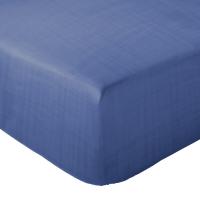 Drap housse 160x200x30 cm mousseline de coton MILOS bleu indigo