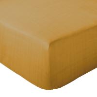 Drap housse 160x200x30 cm mousseline de coton MILOS jaune curry