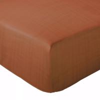 Drap housse 160x200x30 cm mousseline de coton MILOS marron terre cuite